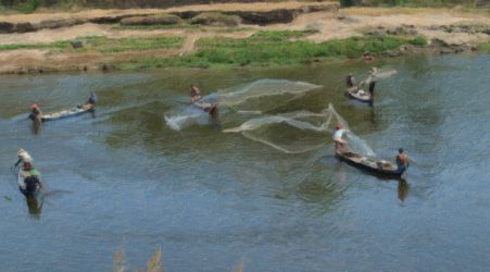 "Kerja Sama", Menjala Ikan - Bengawan Solo Dekorasi - Hiasan Dinding - Lukisan Foto - Photo Painting